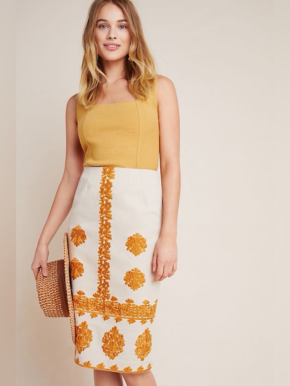 Anthropologie Embroidered Pencil Skirt Size 24